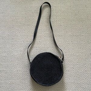 H&M Round Circle Black Straw Bag with Gold Hardware